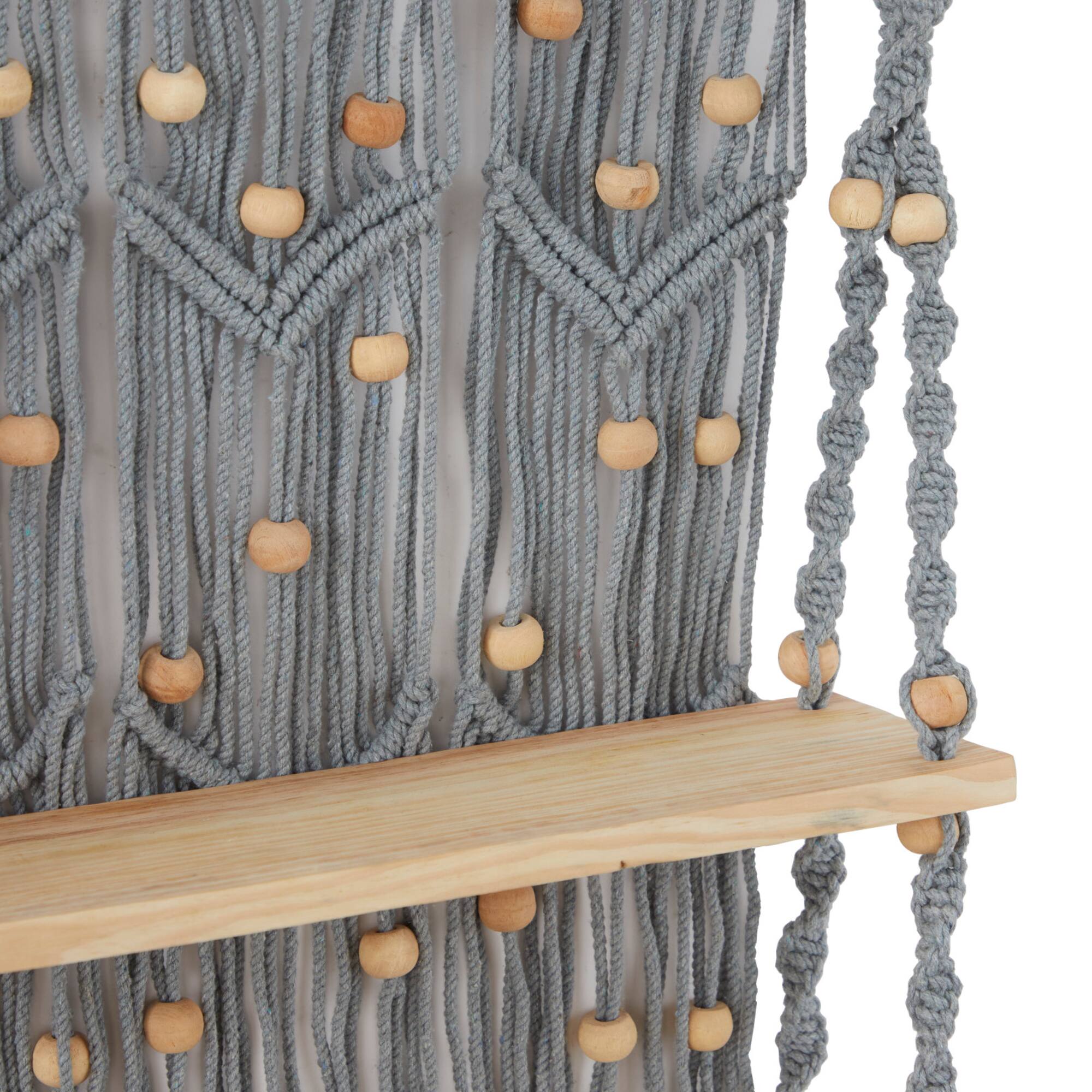 Gray Cotton Handmade 2 Shelves Macrame Wall Shelf 25" x 6" x 47"